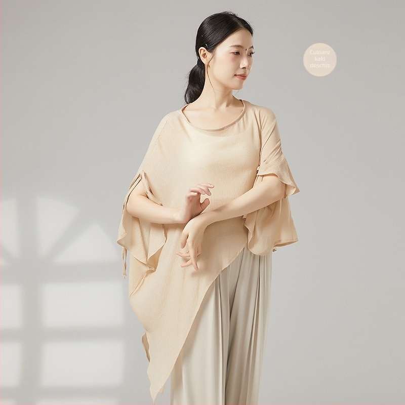 Top de dans pentru femei, stil chinezesc, din voal de plasă cu protecție solară, material viscose cu căptușeală de bumbac, potrivit pentru toate sezoanele, pentru scenă și dans modern de stradă