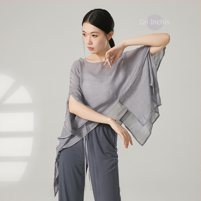 Top de dans pentru femei, stil chinezesc, din voal de plasă cu protecție solară, material viscose cu căptușeală de bumbac, potrivit pentru toate sezoanele, pentru scenă și dans modern de stradă