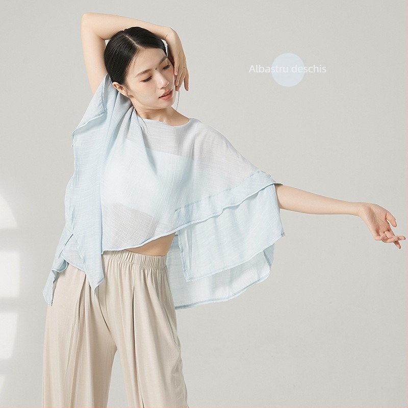 Top de dans pentru femei, stil chinezesc, din voal de plasă cu protecție solară, material viscose cu căptușeală de bumbac, potrivit pentru toate sezoanele, pentru scenă și dans modern de stradă