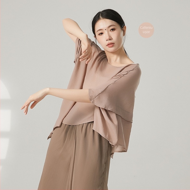 Top de dans pentru femei, stil chinezesc, din voal de plasă cu protecție solară, material viscose cu căptușeală de bumbac, potrivit pentru toate sezoanele, pentru scenă și dans modern de stradă