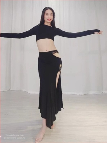 Set de Belly Dance: Top și fustă din modal; peste 95% conținut modal; lansare toamnă 2025; stil elegant, proaspăt și dulce; croitură prin cusături