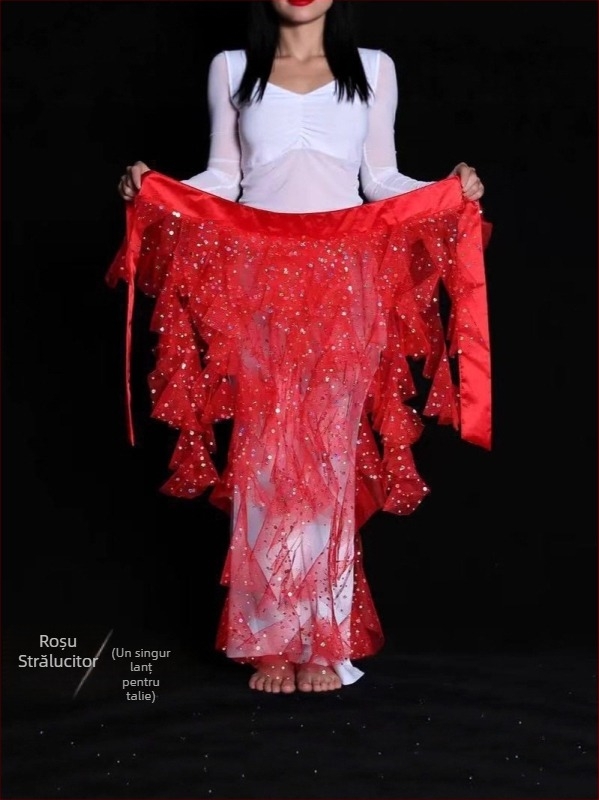 Centură pentru dans Belly cu țesătură plasată, motif vulpe cu nouă cozi, lanț de talie brodat, stil egiptean pentru dans jazz