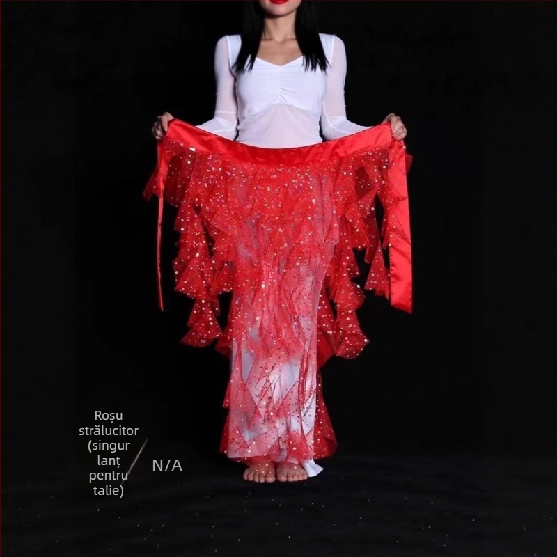 Centură pentru dans Belly cu țesătură plasată, motif vulpe cu nouă cozi, lanț de talie brodat, stil egiptean pentru dans jazz