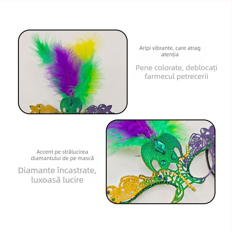 Mască de carnaval pentru jumătate de față cu paiete, bandă pentru cap cu aripă de fluture, din plastic, stil drăguț, accesoriu DIY