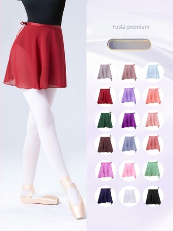 Fustă de dans pentru femei – fustă scurtă de balet, din șifon, într-o singură piesă, model solid, poliester cu căptușeală din amestec de bumbac