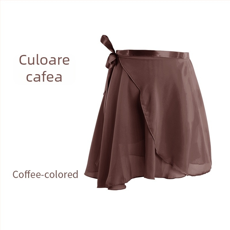 Fustă de dans pentru femei – fustă scurtă de balet, din șifon, într-o singură piesă, model solid, poliester cu căptușeală din amestec de bumbac