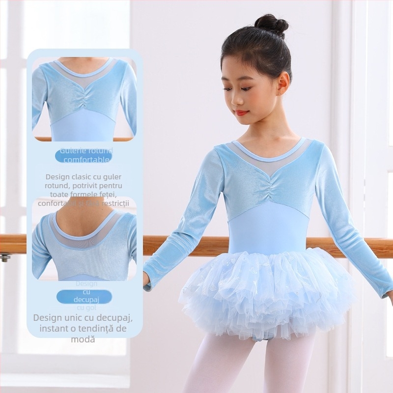 Îmbrăcăminte de balet pentru copii, 65% nylon, material moale, pentru fete, vârsta 3–8 ani, primăvară/toamnă