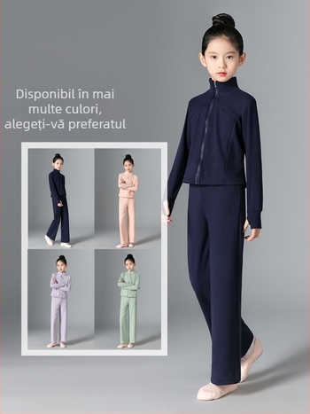 Set de dans pentru copii din velur, cu mâneci lungi, pentru toamnă–iarna; haine de balet pentru practică pentru fetițe; set de dans chinezesc din două piese, pentru sport și yoga