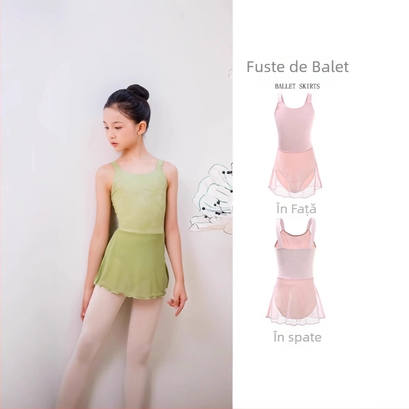 Rochie de balet cu bretele pentru copii – Nylon 75% + Spandex 25% – Finisare moale cu spălare enzimată – pentru copii 3–8 ani – vară 2025