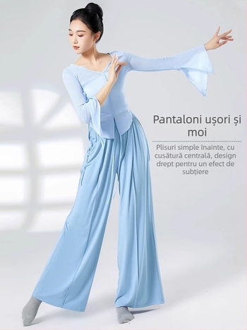 Pantaloni de dans cu croială largă pentru femei, vară, viscoză 95% și elastan 5%, dans modern