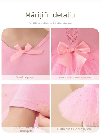 Rochie de balet pentru copii pentru repetiții, mâneci lungi și fustă tutu, din bumbac 95%, stil coreean, pentru copii 3–8 ani