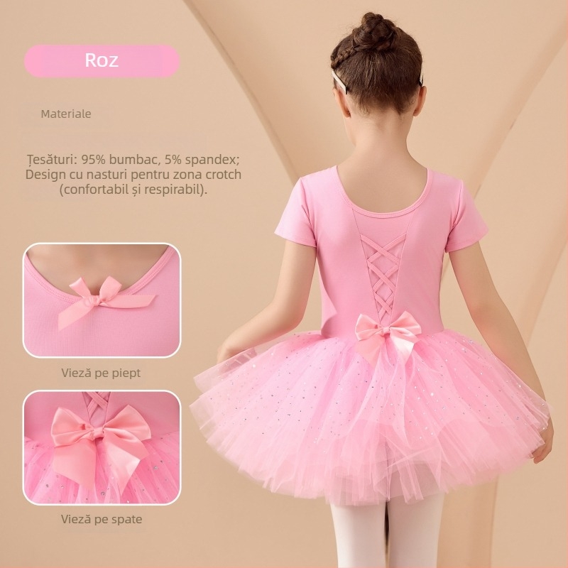 Rochie de balet pentru copii pentru repetiții, mâneci lungi și fustă tutu, din bumbac 95%, stil coreean, pentru copii 3–8 ani