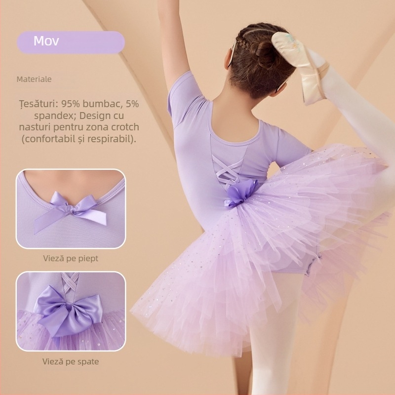 Rochie de balet pentru copii pentru repetiții, mâneci lungi și fustă tutu, din bumbac 95%, stil coreean, pentru copii 3–8 ani