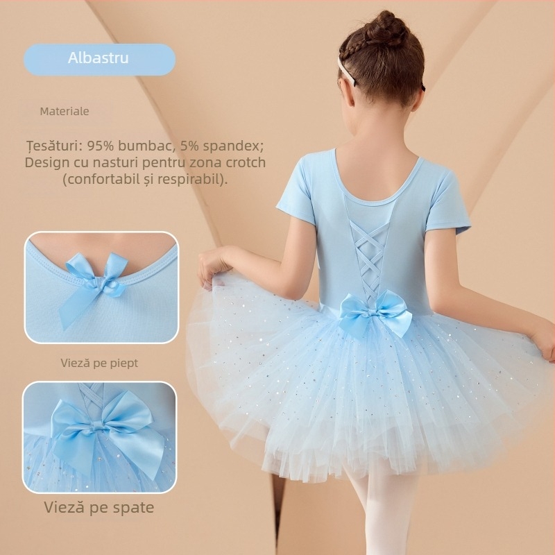 Rochie de balet pentru copii pentru repetiții, mâneci lungi și fustă tutu, din bumbac 95%, stil coreean, pentru copii 3–8 ani