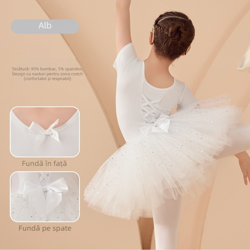 Rochie de balet pentru copii pentru repetiții, mâneci lungi și fustă tutu, din bumbac 95%, stil coreean, pentru copii 3–8 ani