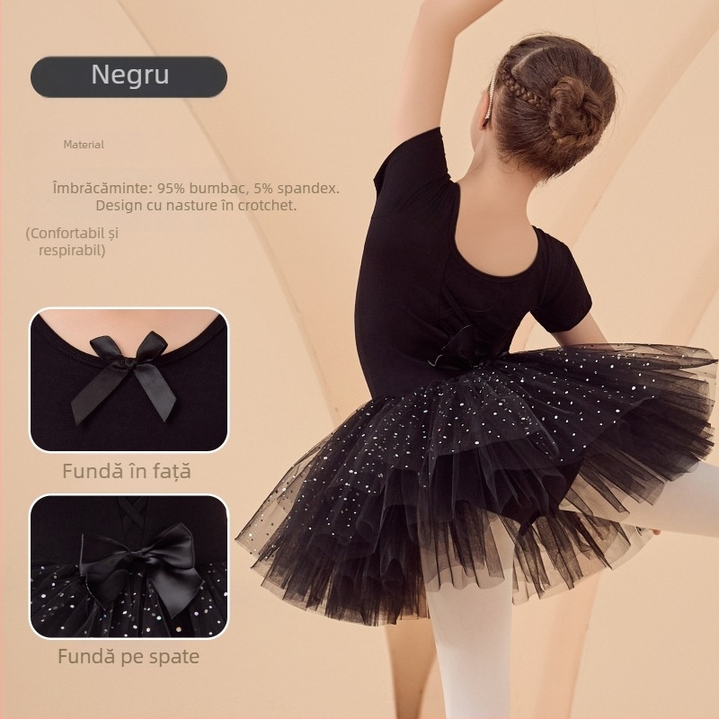 Rochie de balet pentru copii pentru repetiții, mâneci lungi și fustă tutu, din bumbac 95%, stil coreean, pentru copii 3–8 ani