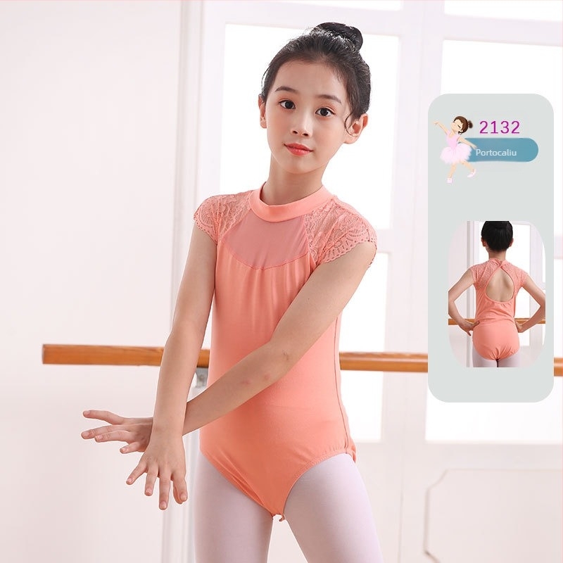 Body de dans pentru fetițe cu dantelă și plasă, vară, 95% bumbac, stil dulce