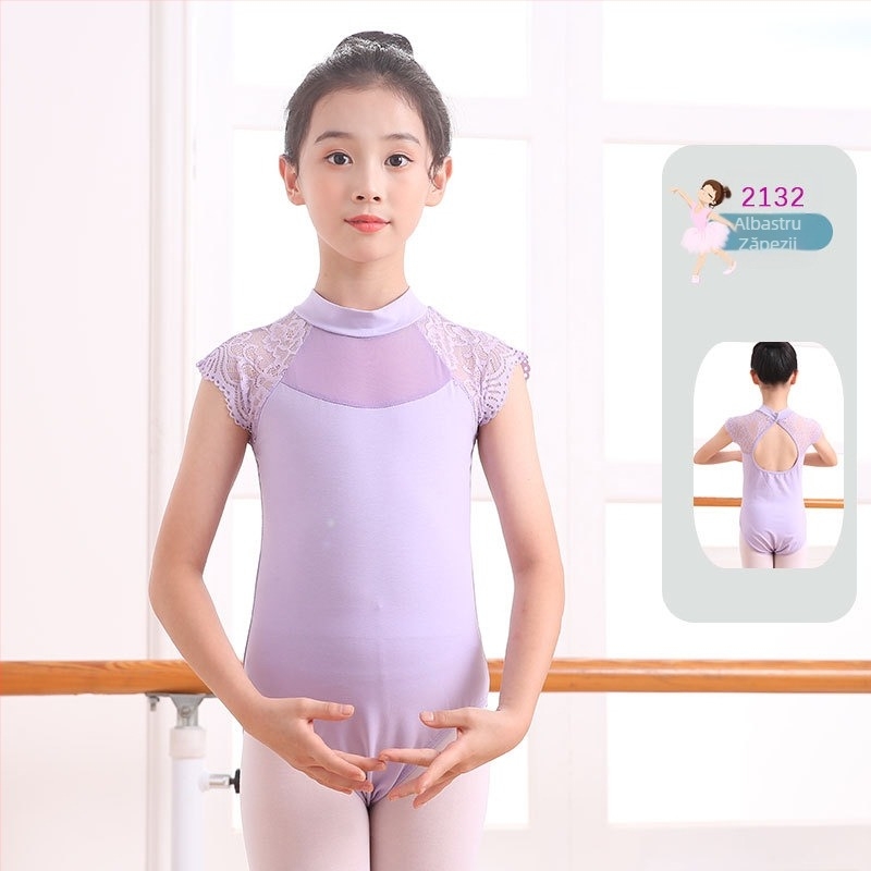 Body de dans pentru fetițe cu dantelă și plasă, vară, 95% bumbac, stil dulce