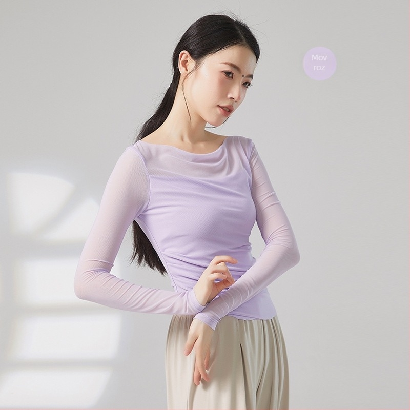 Top de dans modern: croi slim, mâneci lungi, din plasă; compoziție 95% Nylon, căptușeală din viscoză 93%, culoare solidă