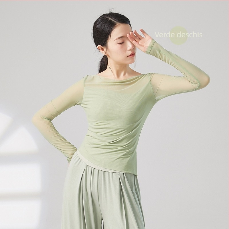 Top de dans modern: croi slim, mâneci lungi, din plasă; compoziție 95% Nylon, căptușeală din viscoză 93%, culoare solidă