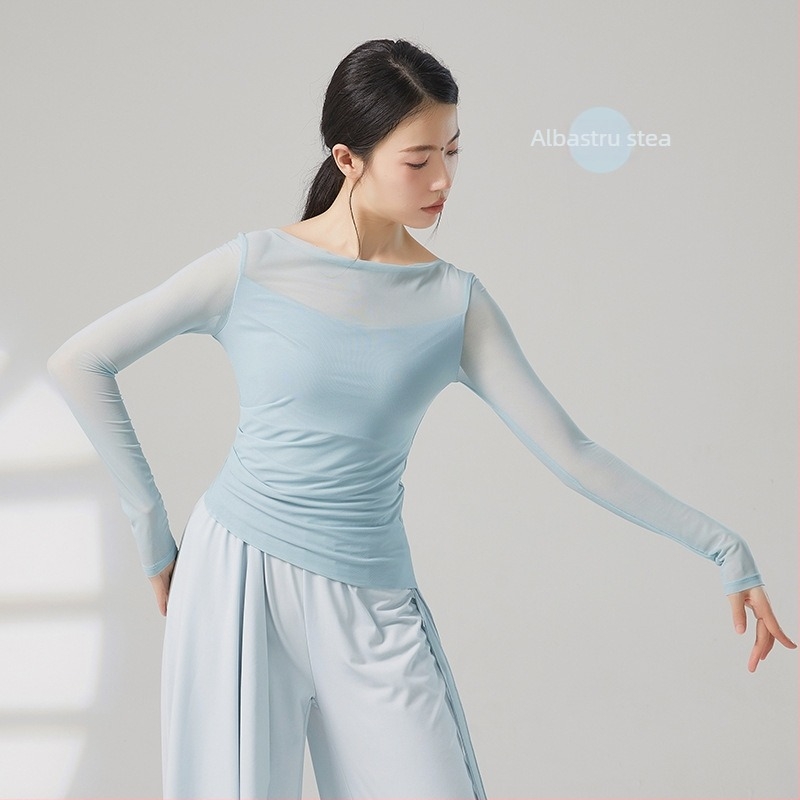 Top de dans modern: croi slim, mâneci lungi, din plasă; compoziție 95% Nylon, căptușeală din viscoză 93%, culoare solidă