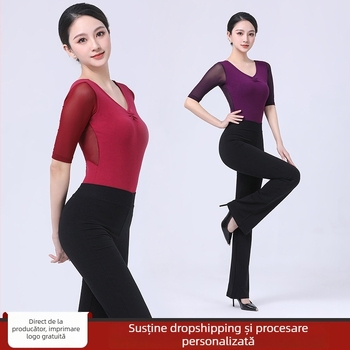 Îmbrăcăminte de antrenament pentru square dance – mâneci medii, material plasă, bumbac, căptușeală din mătase de lapte