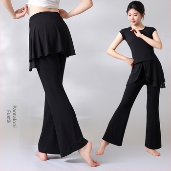 Pantaloni de dans pentru femei – croială dreaptă cu formă micro, țesătură Modal 95% (căptușeală Modal 95%), pentru toate anotimpurile, scenă, balet și dans latin