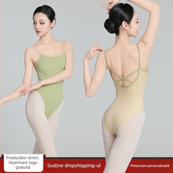 Body balet dintr-o singură piesă pentru femei adulte, cu gât înalt și fără spate; Material: nailon; Compoziție: poliester 86%; Captușeală: spandex; Potrivit pentru balet și gimnastică