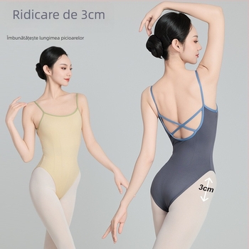 Body balet dintr-o singură piesă pentru femei adulte, cu gât înalt și fără spate; Material: nailon; Compoziție: poliester 86%; Captușeală: spandex; Potrivit pentru balet și gimnastică