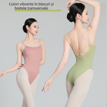 Body balet dintr-o singură piesă pentru femei adulte, cu gât înalt și fără spate; Material: nailon; Compoziție: poliester 86%; Captușeală: spandex; Potrivit pentru balet și gimnastică