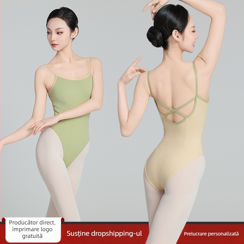 Body balet dintr-o singură piesă pentru femei adulte, cu gât înalt și fără spate; Material: nailon; Compoziție: poliester 86%; Captușeală: spandex; Potrivit pentru balet și gimnastică