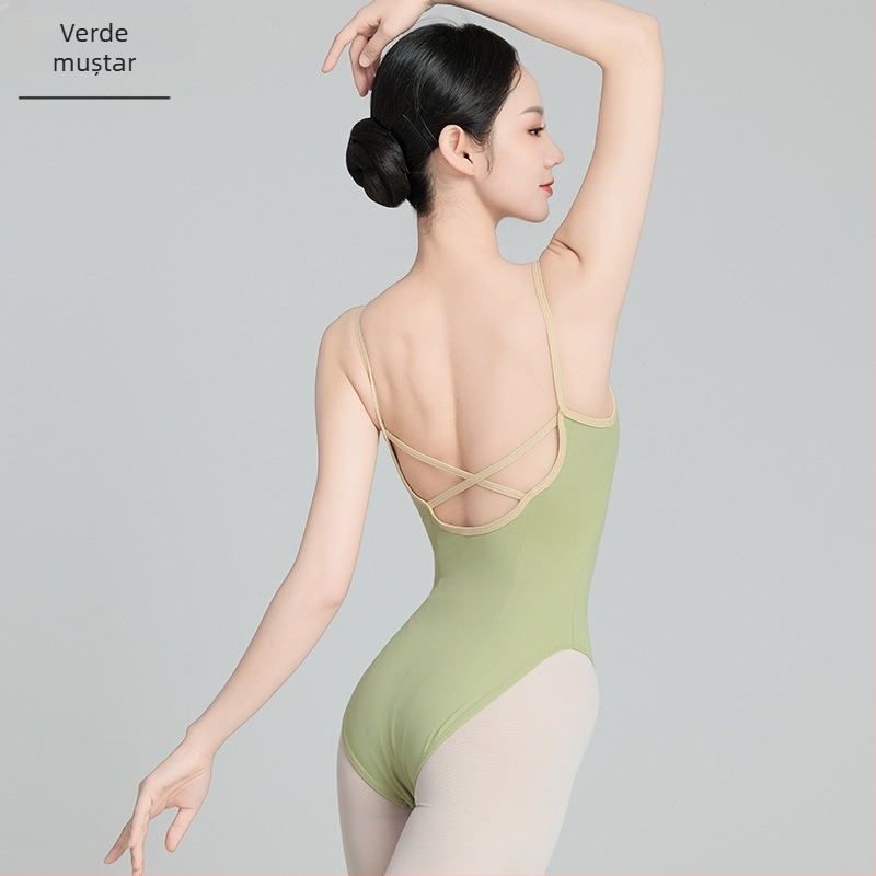 Body balet dintr-o singură piesă pentru femei adulte, cu gât înalt și fără spate; Material: nailon; Compoziție: poliester 86%; Captușeală: spandex; Potrivit pentru balet și gimnastică