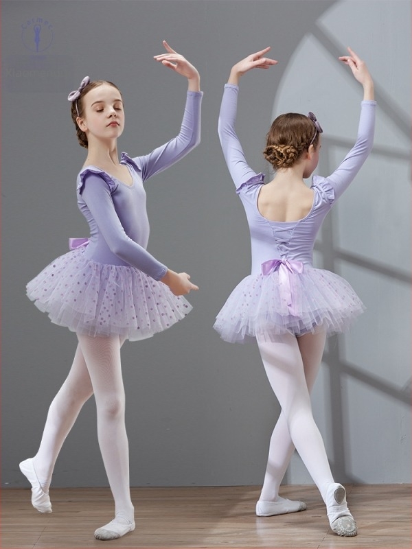 Rochie de balet pentru copii cu mâneci scurte și funda pe spate; material bumbac 94%; stil prințesă; pentru vârsta 3–8 ani; vară