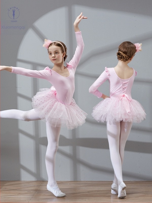 Rochie de balet pentru copii cu mâneci scurte și funda pe spate; material bumbac 94%; stil prințesă; pentru vârsta 3–8 ani; vară