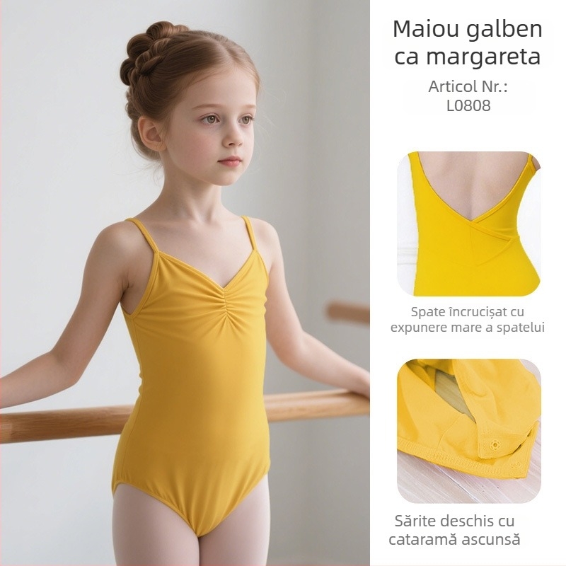 Body de balet pentru copii, cu bretele și fustă de tul, costum de dans de vară