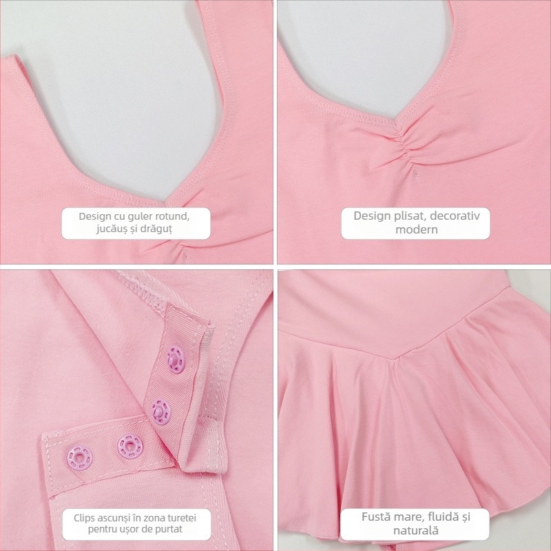 Capeisa Rochie de balet pentru copii, din bumbac, dintr-o bucată, pentru antrenament, fete, 3–8 ani (Bumbac 93%)