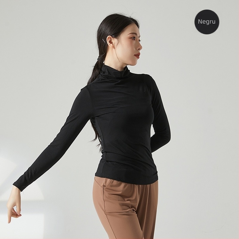 Top de dans modern cu guler înalt și mâneci lungi, croială slim, material viscoză (rayon) 93%, potrivit pentru iarnă, primăvară și toamnă