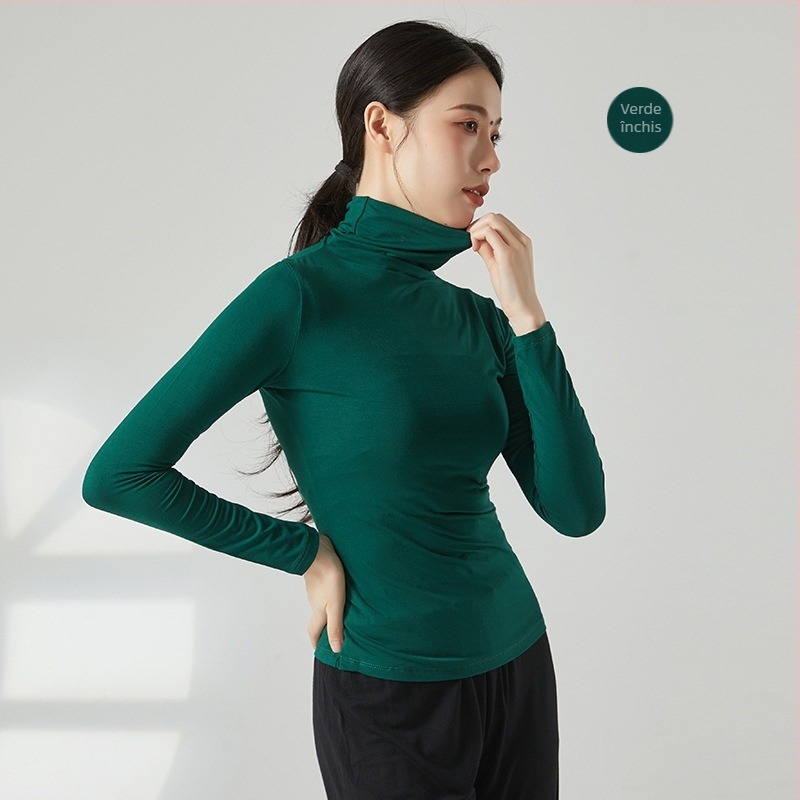 Top de dans modern cu guler înalt și mâneci lungi, croială slim, material viscoză (rayon) 93%, potrivit pentru iarnă, primăvară și toamnă