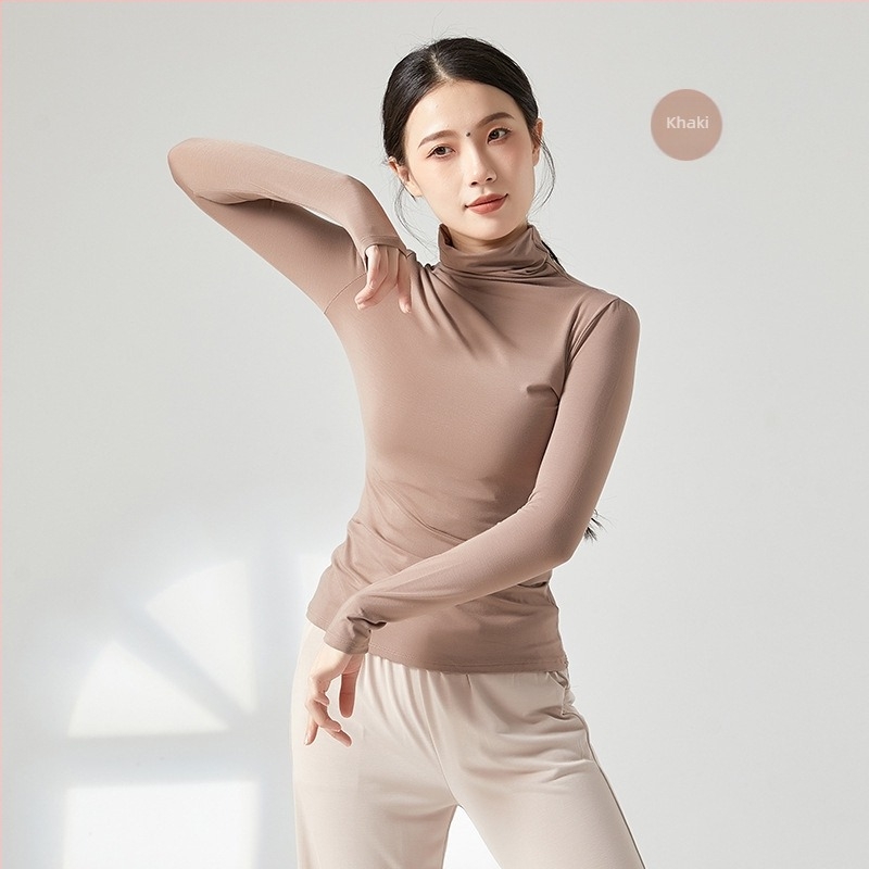 Top de dans modern cu guler înalt și mâneci lungi, croială slim, material viscoză (rayon) 93%, potrivit pentru iarnă, primăvară și toamnă