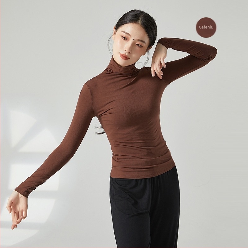 Top de dans modern cu guler înalt și mâneci lungi, croială slim, material viscoză (rayon) 93%, potrivit pentru iarnă, primăvară și toamnă