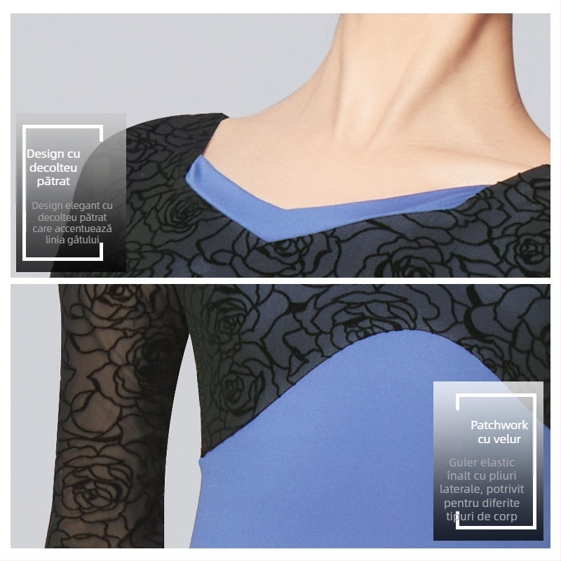 Body de balet pentru antrenament, mâneci lungi, țesătură nailon, 75% nailon, pentru dans modern (mâneci lungi; nailon; 75% nailon; femei adulte)