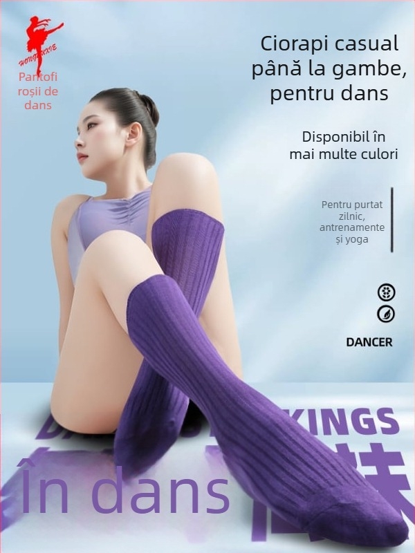 Șosete de dans unisex, medie ca lungime, din bumbac pentru dans modern și jazz, țesătură tricotată; bumbac 75,8%, poliester 21,4%, elastan 2,8%; căptușeală din bumbac; pentru interior