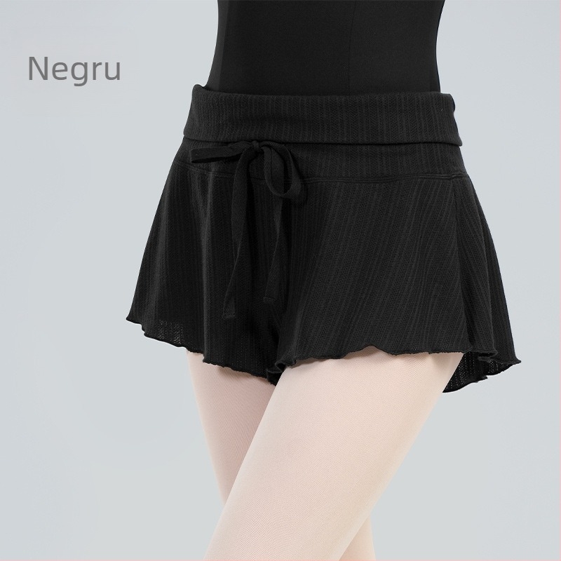 Șorturi de balet pentru adulți, cu fustă-pantalon din plasă, talie înaltă, șnur, pentru antrenamente de balet, 100% poliester