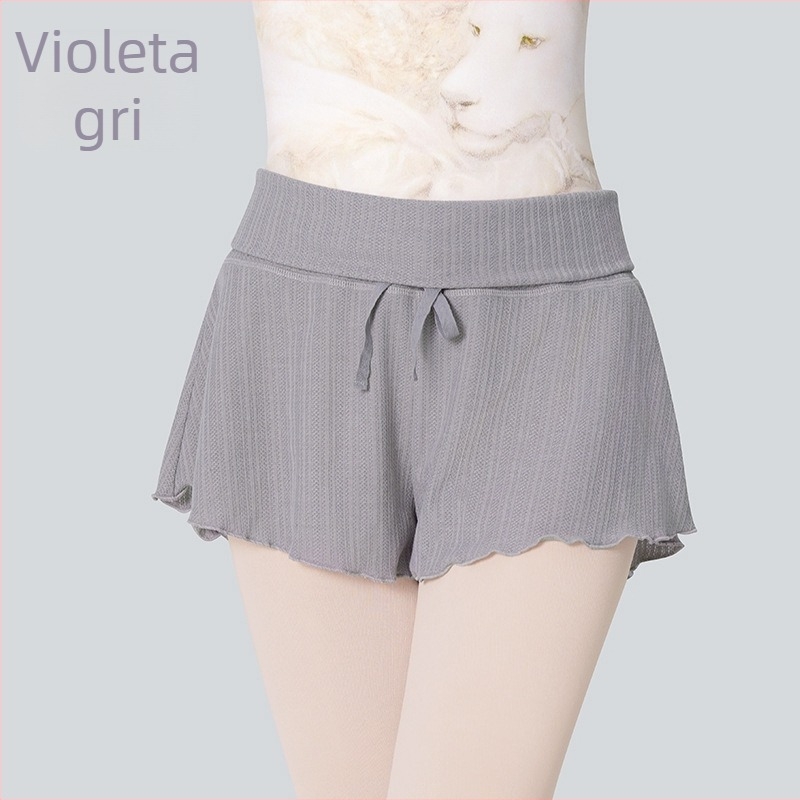 Șorturi de balet pentru adulți, cu fustă-pantalon din plasă, talie înaltă, șnur, pentru antrenamente de balet, 100% poliester