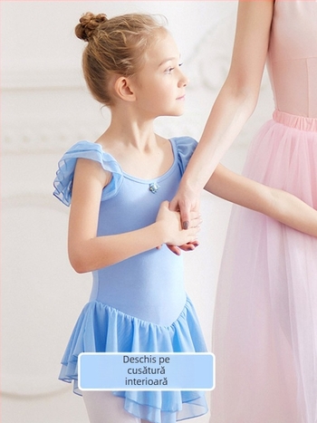 Rochie de dans pentru copii, vară, tutu balet pentru antrenament, 95% bumbac, țesătură moale tratată, stil drăguț