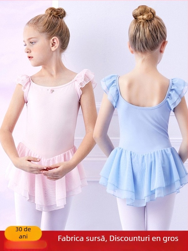 Rochie de dans pentru copii, vară, tutu balet pentru antrenament, 95% bumbac, țesătură moale tratată, stil drăguț