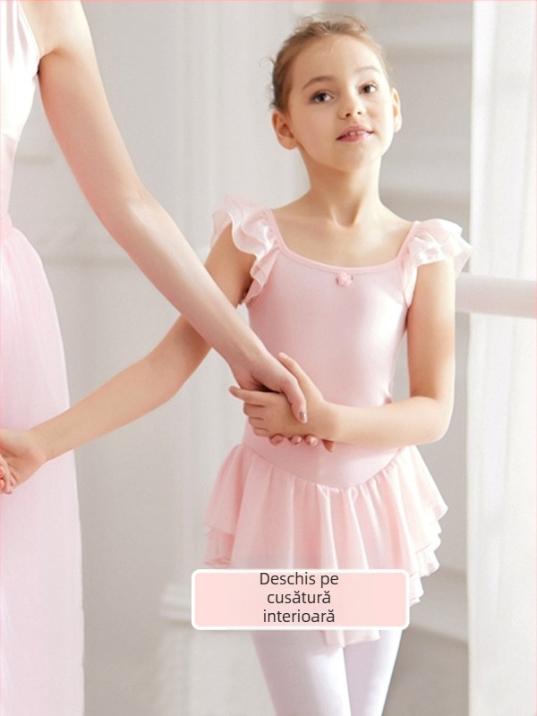 Rochie de dans pentru copii, vară, tutu balet pentru antrenament, 95% bumbac, țesătură moale tratată, stil drăguț