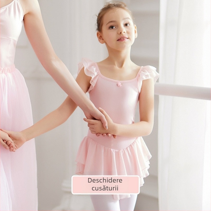 Rochie de dans pentru copii, vară, tutu balet pentru antrenament, 95% bumbac, țesătură moale tratată, stil drăguț