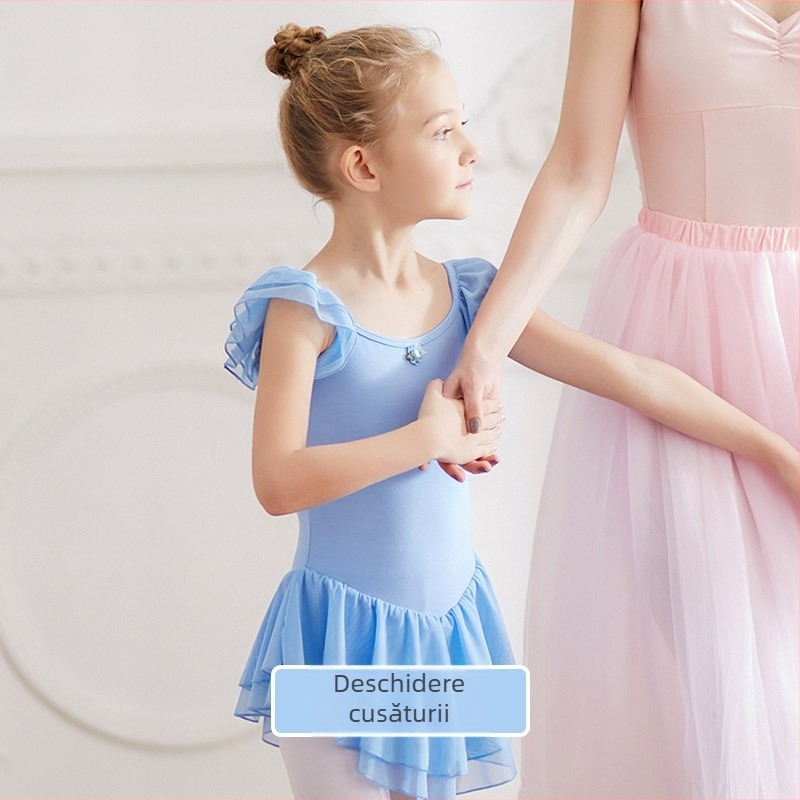 Rochie de dans pentru copii, vară, tutu balet pentru antrenament, 95% bumbac, țesătură moale tratată, stil drăguț