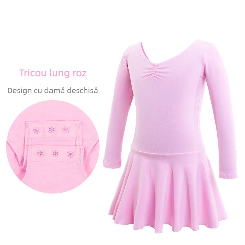 Costum de balet pentru copii, salopetă cu mânecă lungă pentru reprezentații și antrenamente, țesătură bumbac-elastan, 95% bumbac, stil prințesă